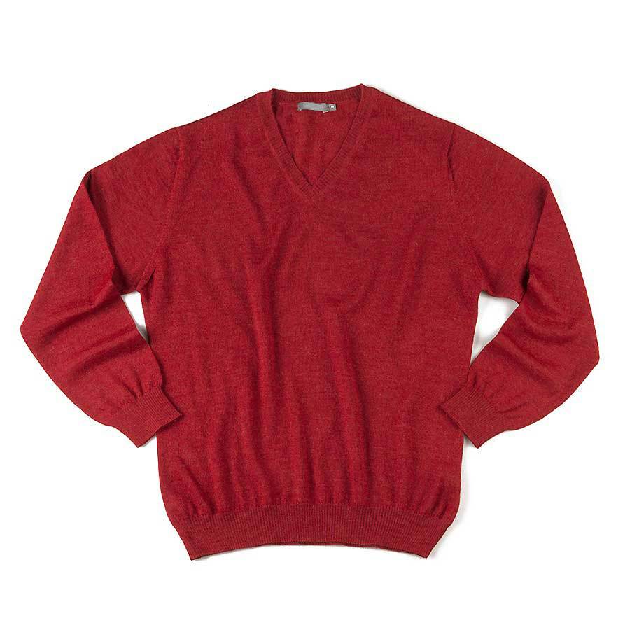 Mens Alpaca Jersey V-Neck Sweater - Red - 1