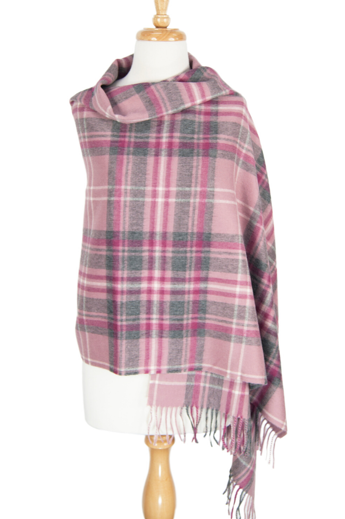 100% Suri Alpaca Shawl  Pink Check - 1