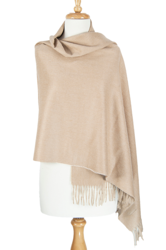 100% Fine Alpaca Shawl  Light Camel - 1