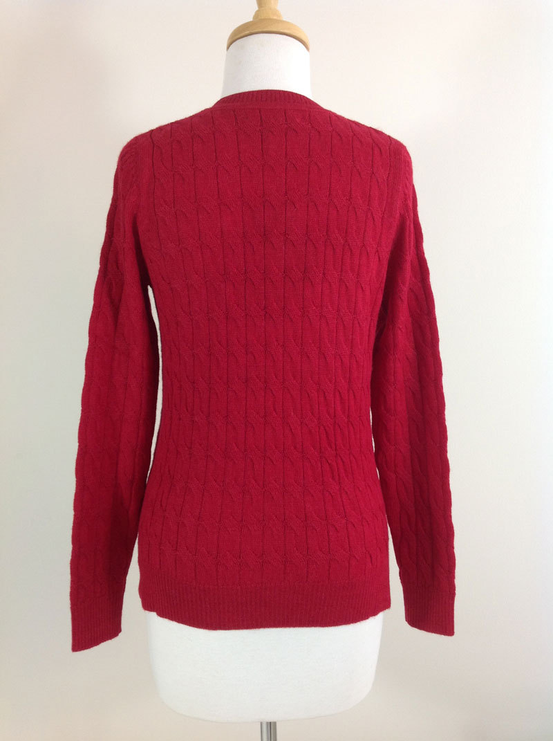 Classic Crew Neck Cable Cardigan - Deep Red - 3