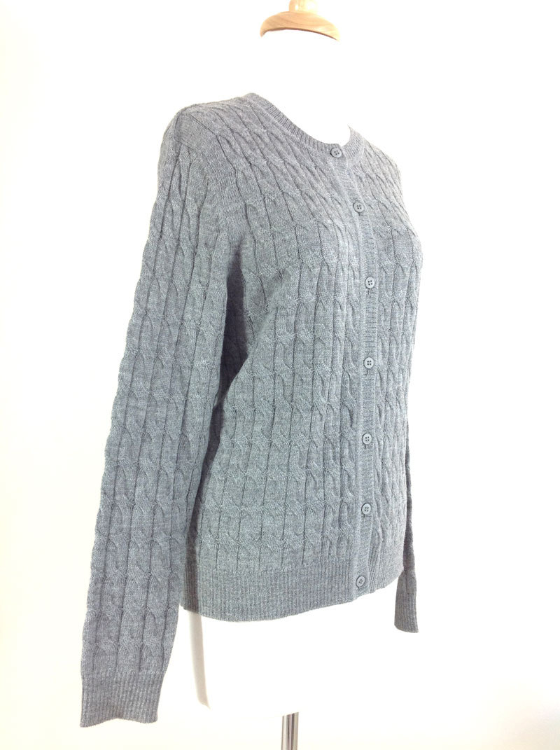 Classic Crew Neck Cable Cardigan - Light Grey - 2