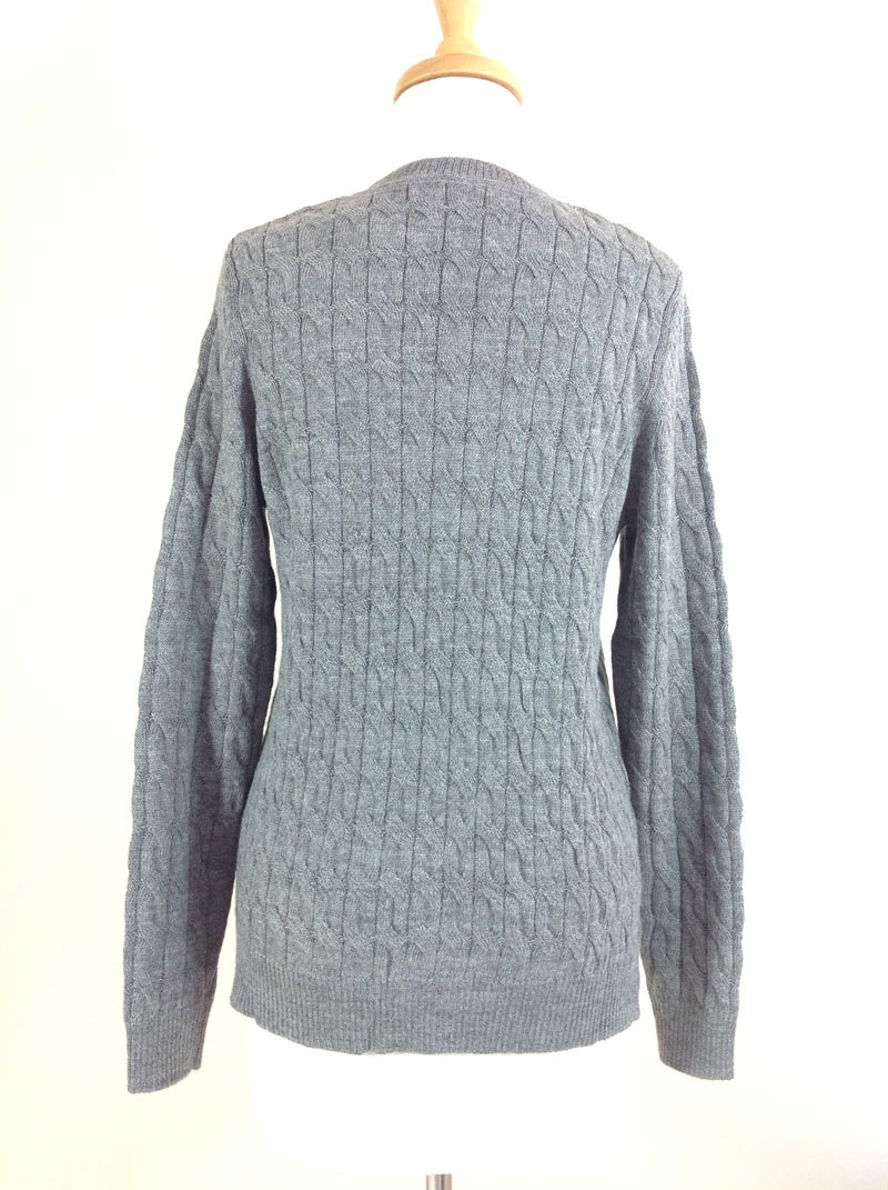 Classic Crew Neck Cable Cardigan - Light Grey - 3