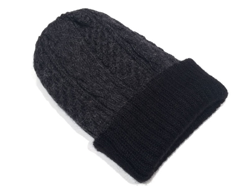 Reversible Hand Knit Alpaca Beanie - Black/Charcoal - 3