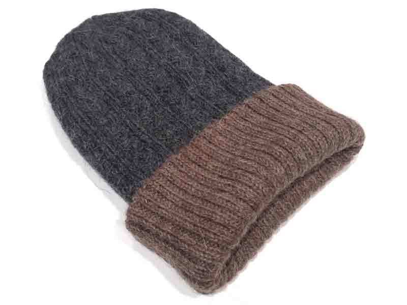 Reversible Hand Knit Alpaca Beanie - Charcoal/Rose Grey - 1