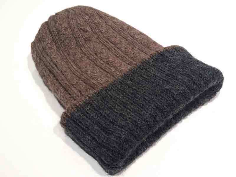 Reversible Hand Knit Alpaca Beanie - Charcoal/Rose Grey - 3