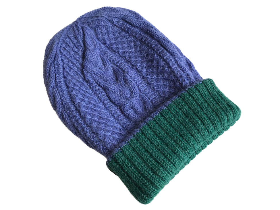 Reversible Hand Knit Alpaca Beanie - Bright Blue/Green -1