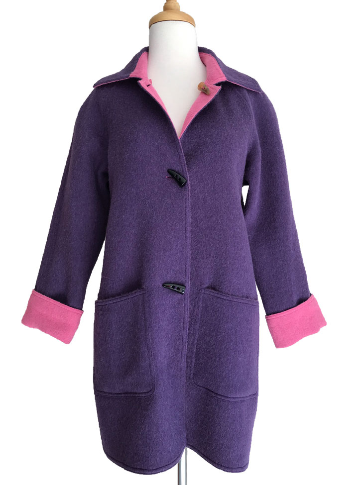 Purple & Pink Reversible Duffle Coat with Detachable Hood -1