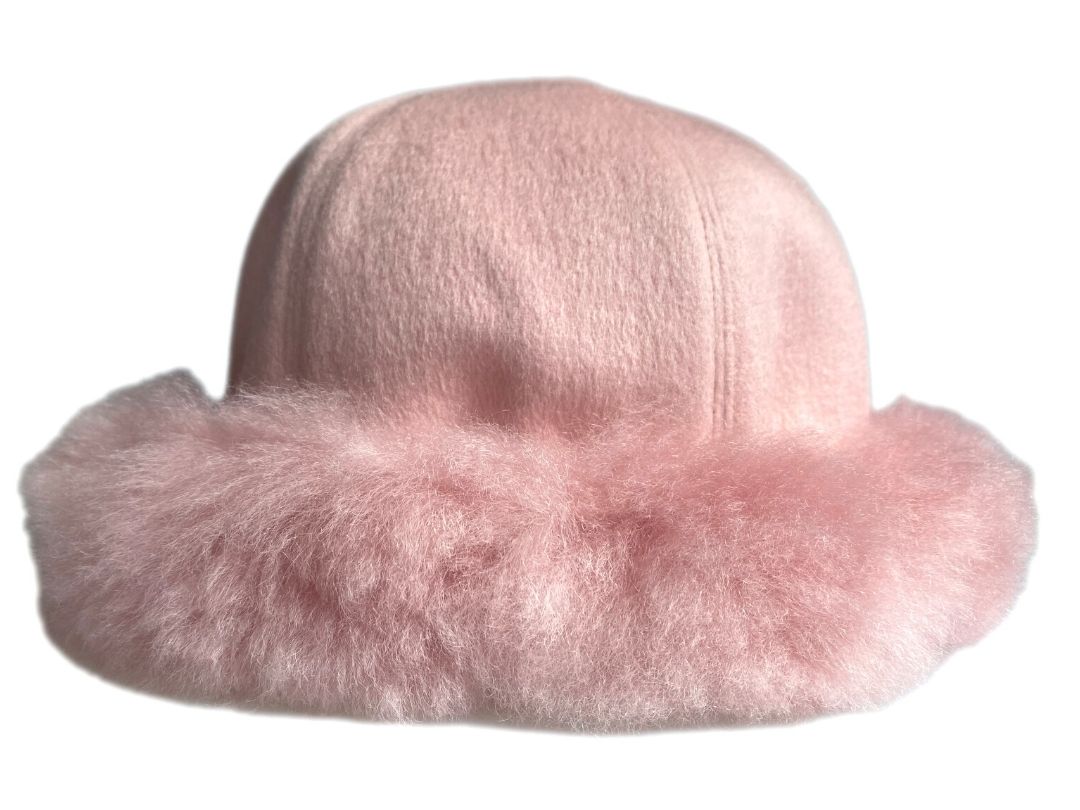 Baby Alpaca Fur Trim Hat - Pale Pink -1