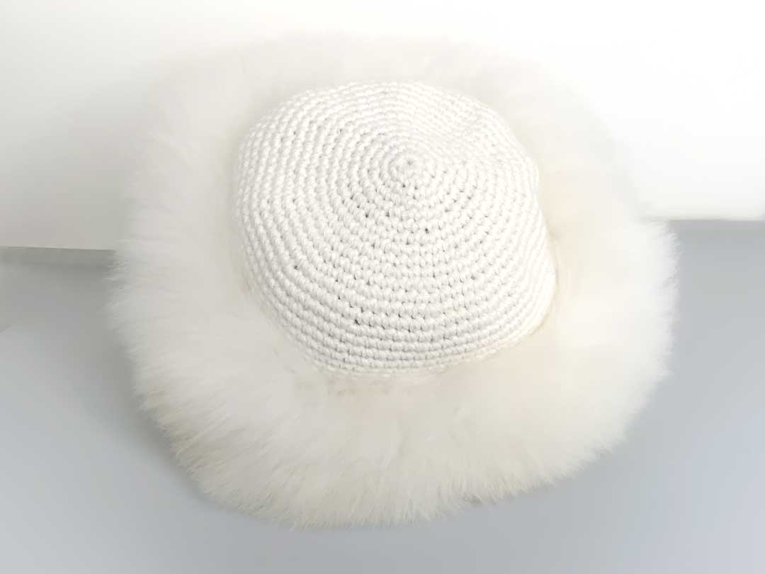 Alpaca Fur & Crocheted Hat  - White -1
