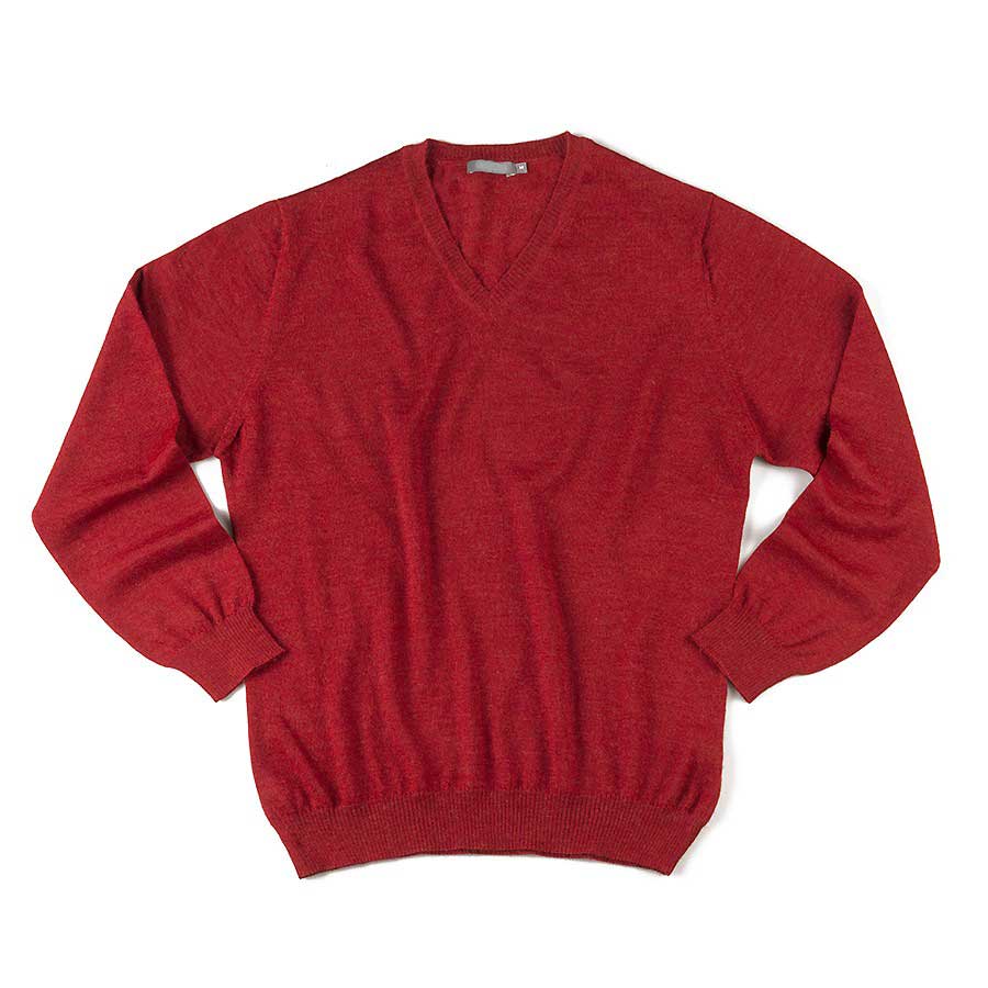 AUSTRALIAN ALPACA BARN - Mens Alpaca Jersey V-Neck Sweater - Red