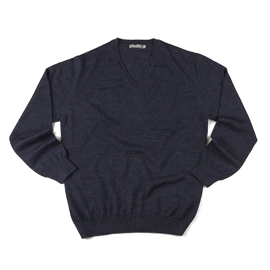 AUSTRALIAN ALPACA BARN - Mens Alpaca Jersey V-Neck Sweater - Blue Melange