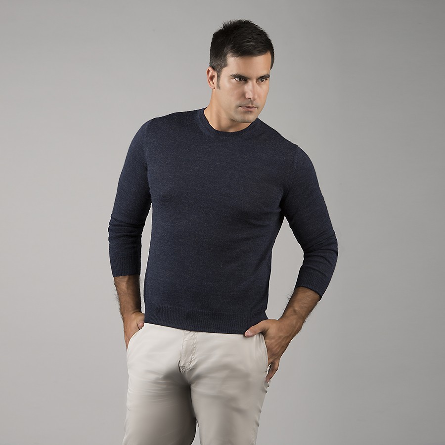 AUSTRALIAN ALPACA BARN - Mens Alpaca Jersey Crew-Neck Sweater - Blue ...