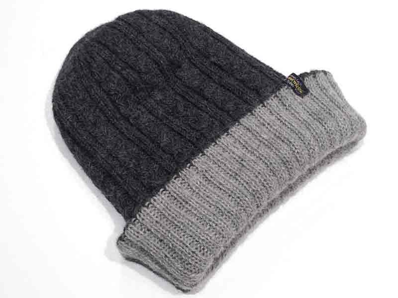 Reversible Hand Knit Alpaca Beanie - Silver/Charcoal -1