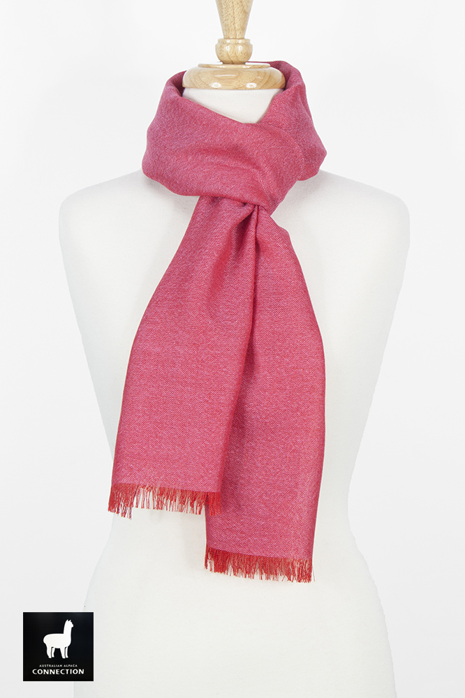 Alpaca & Silk Bi-Color Scarf - Red/Hot Pink - 1