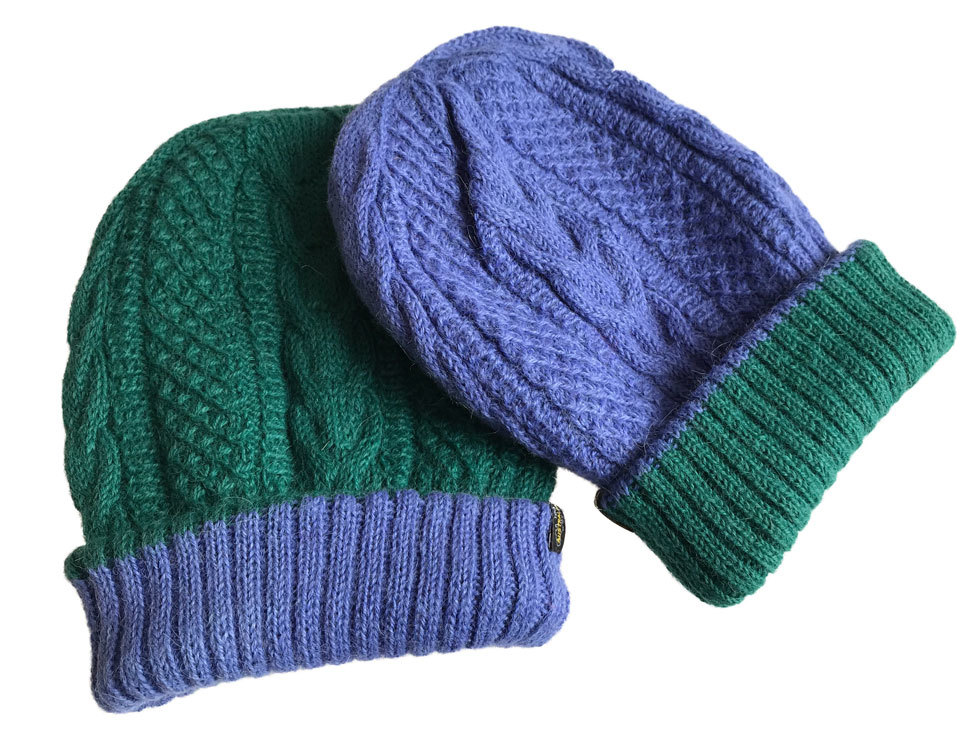 Reversible Hand Knit Alpaca Beanie - Bright Blue/Green - 3