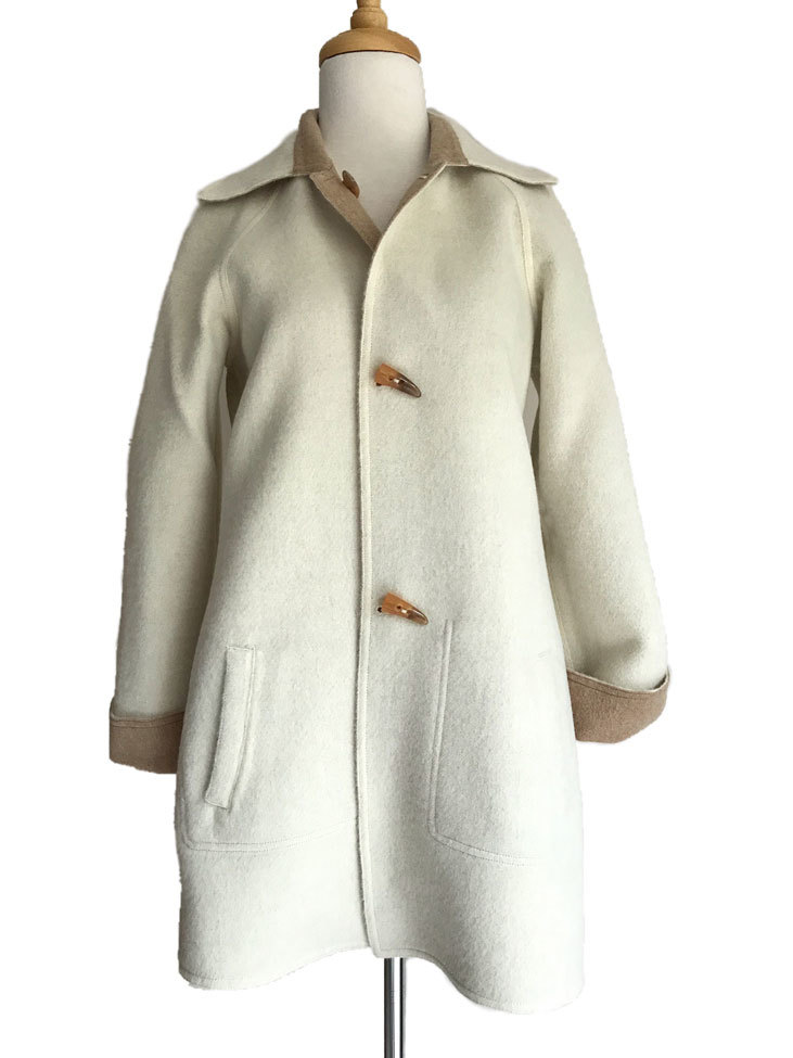 Light Camel & Cream Reversible Duffle Coat with Detachable Hood - 2