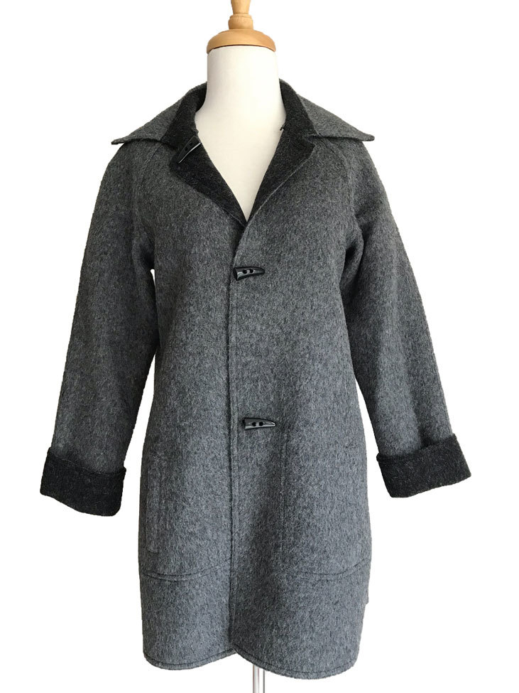 Charcoal & Mid Grey Reversible Duffle Coat with Detachable Hood - 2