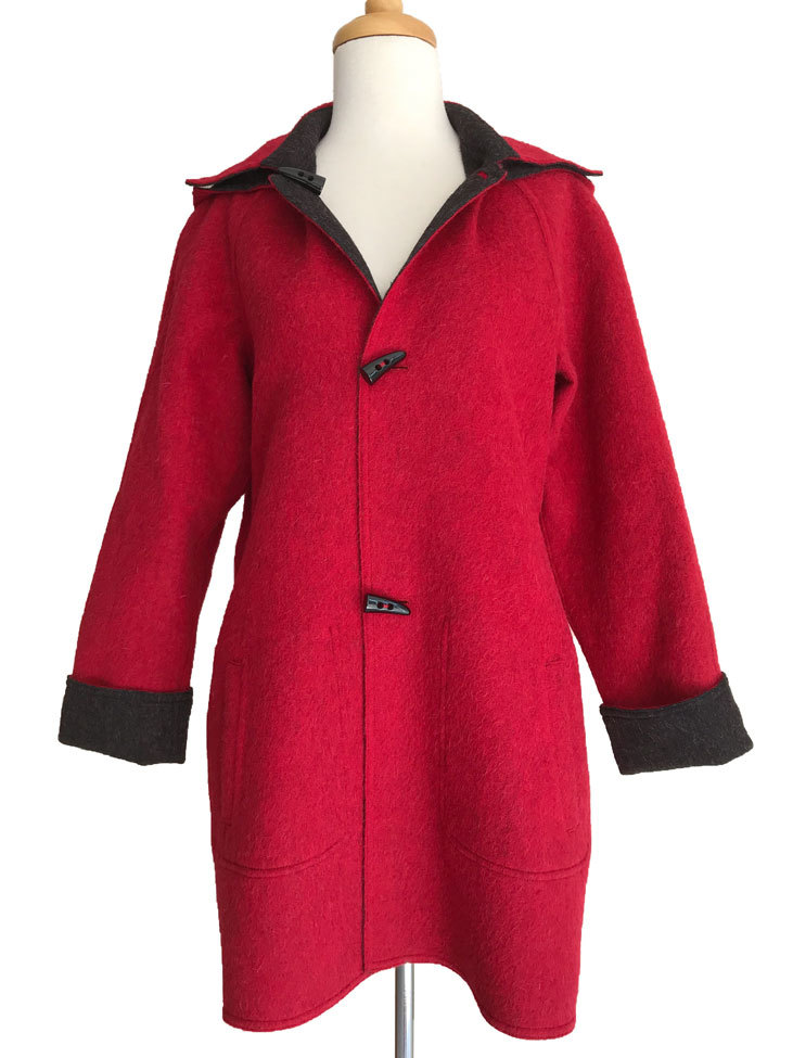 Charcoal & Deep Red Reversible Duffle Coat with Detachable Hood - 1