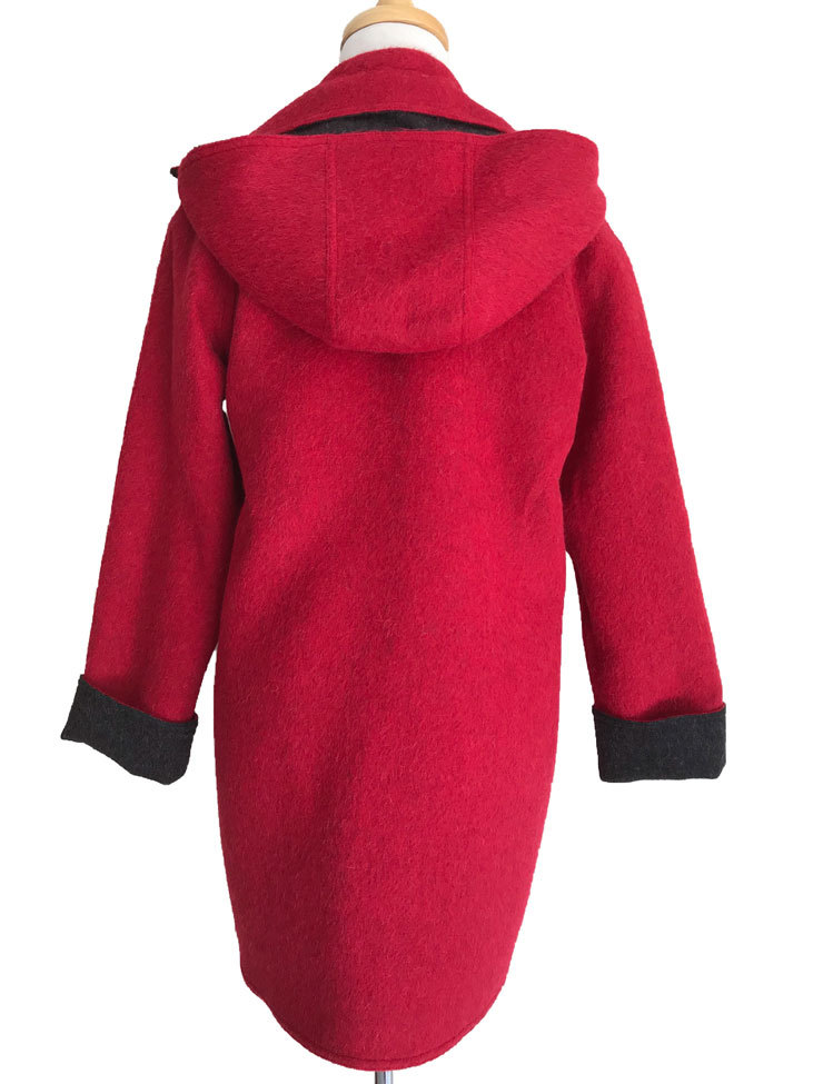 Charcoal & Deep Red Reversible Duffle Coat with Detachable Hood - 3