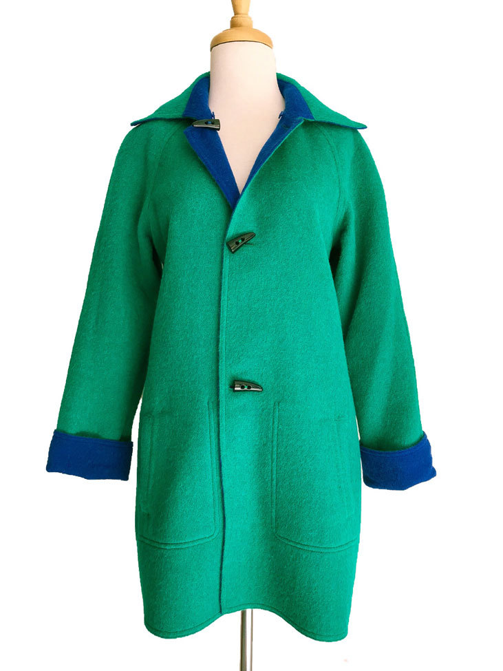 Bright Blue & Emerald Reversible Duffle Coat with Detachable Hood - 2