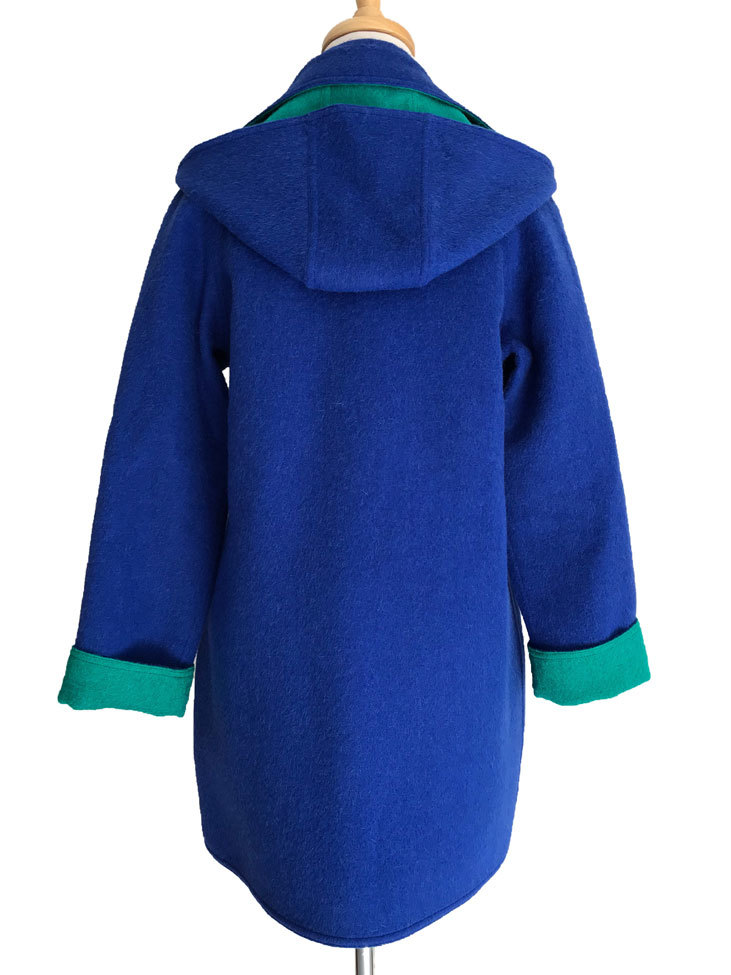 Bright Blue & Emerald Reversible Duffle Coat with Detachable Hood - 3
