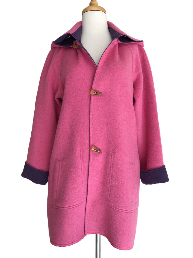 Purple & Pink Reversible Duffle Coat with Detachable Hood - 2