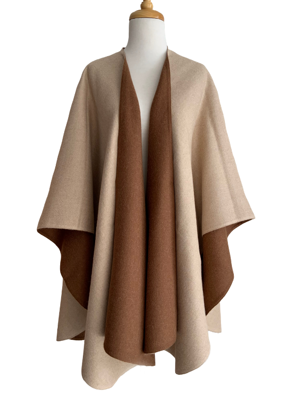Baby Alpaca Reversible Ruana - Beige & Brown - 2