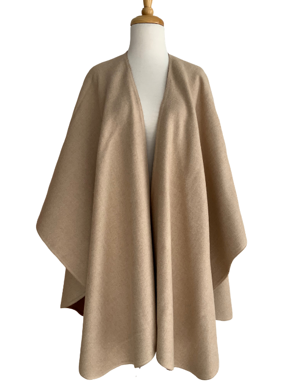 Baby Alpaca Reversible Ruana - Beige & Brown - 3