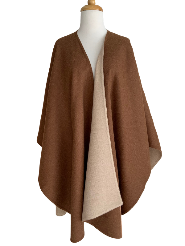Baby Alpaca Reversible Ruana - Beige & Brown - 4