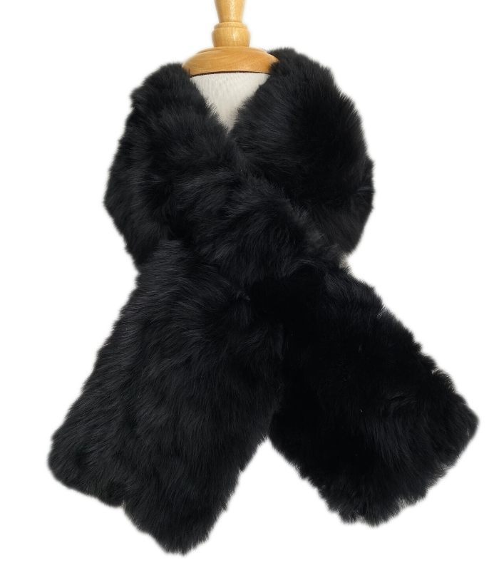 Alpaca Fur Pull-Through Scarf Natural Black - 1