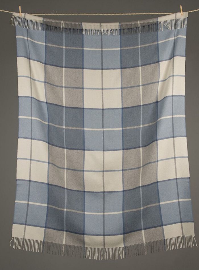 Classic Baby Alpaca Throw - Blue Check - 1