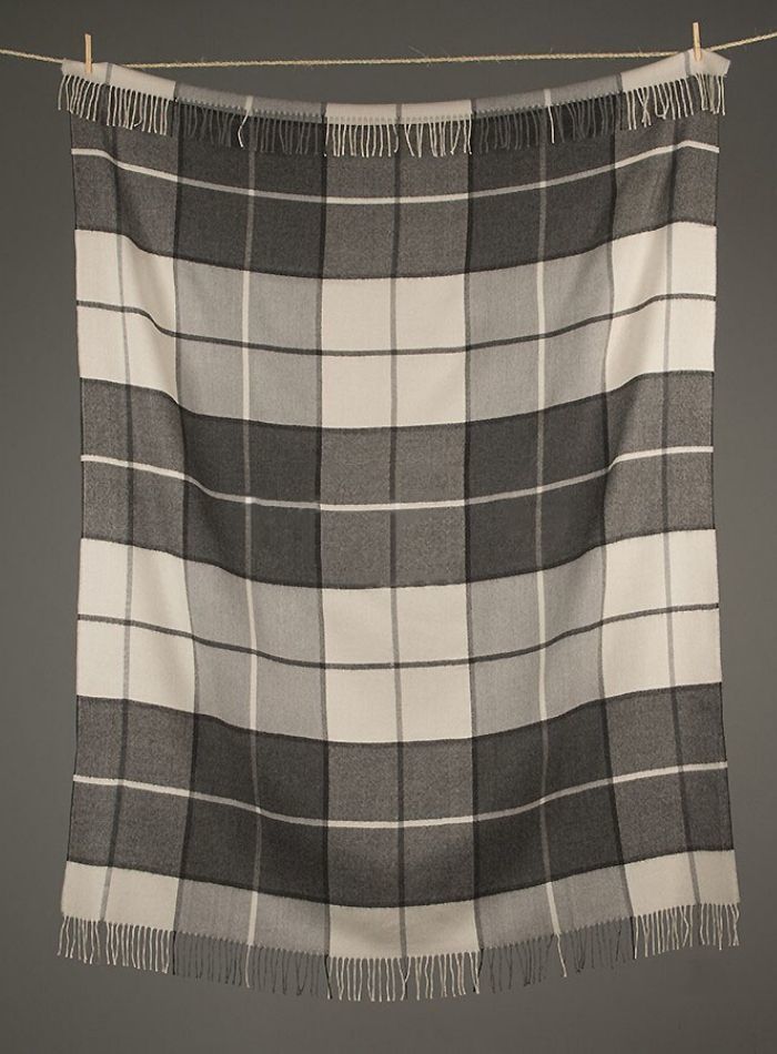 Classic Baby Alpaca Throw - Charcoal Check - 1