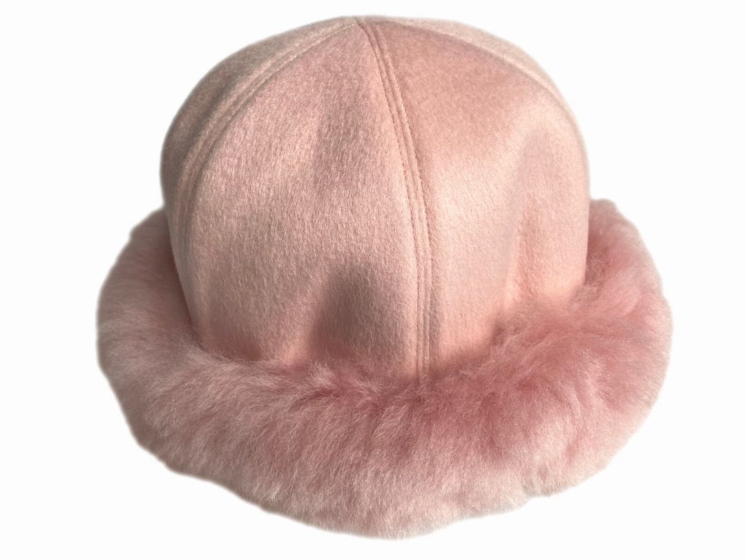 Baby Alpaca Fur Trim Hat - Pale Pink - 2
