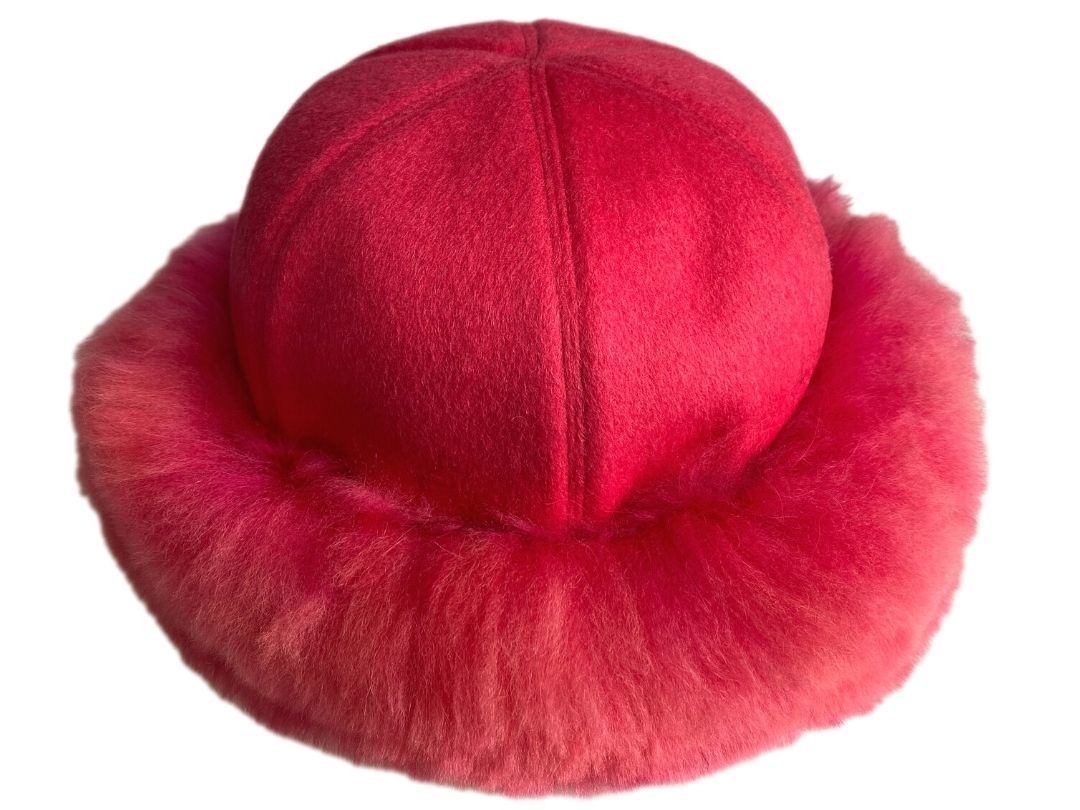 Baby Alpaca Fur Trim Hat - Hot Pink - 2
