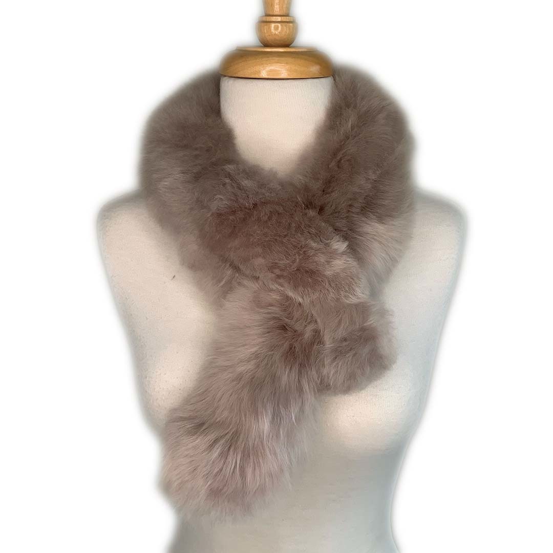 Baby Alpaca Fur Pull-Through Scarf - Taupe - 1