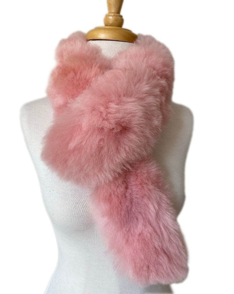 Baby Alpaca Fur Pull-Through Scarf - Pale Pink - 1