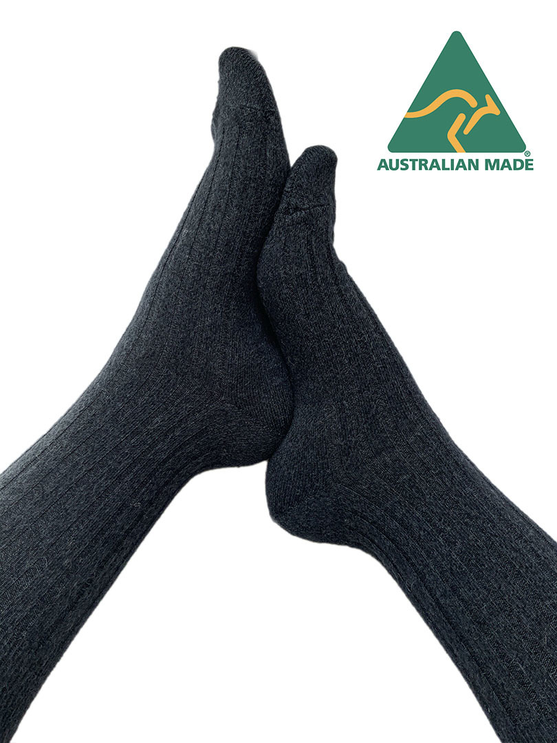 Alpaca Ribbed Comfort Sock - Charcoal - 1