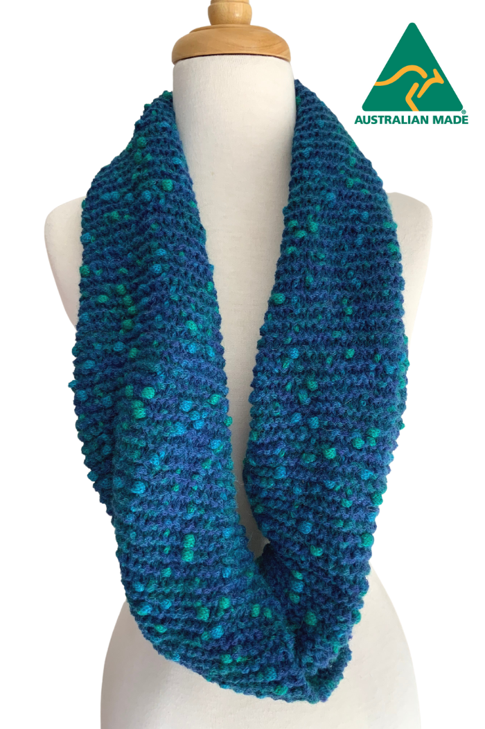 Hand Knitted PomPom Scarf/Cowl/Snood - Ocean - 1