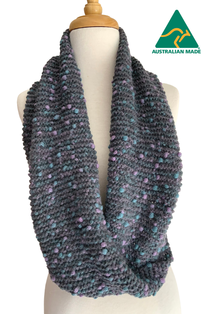 Hand Knitted PomPom Scarf/Cowl/Snood - Grey - 1