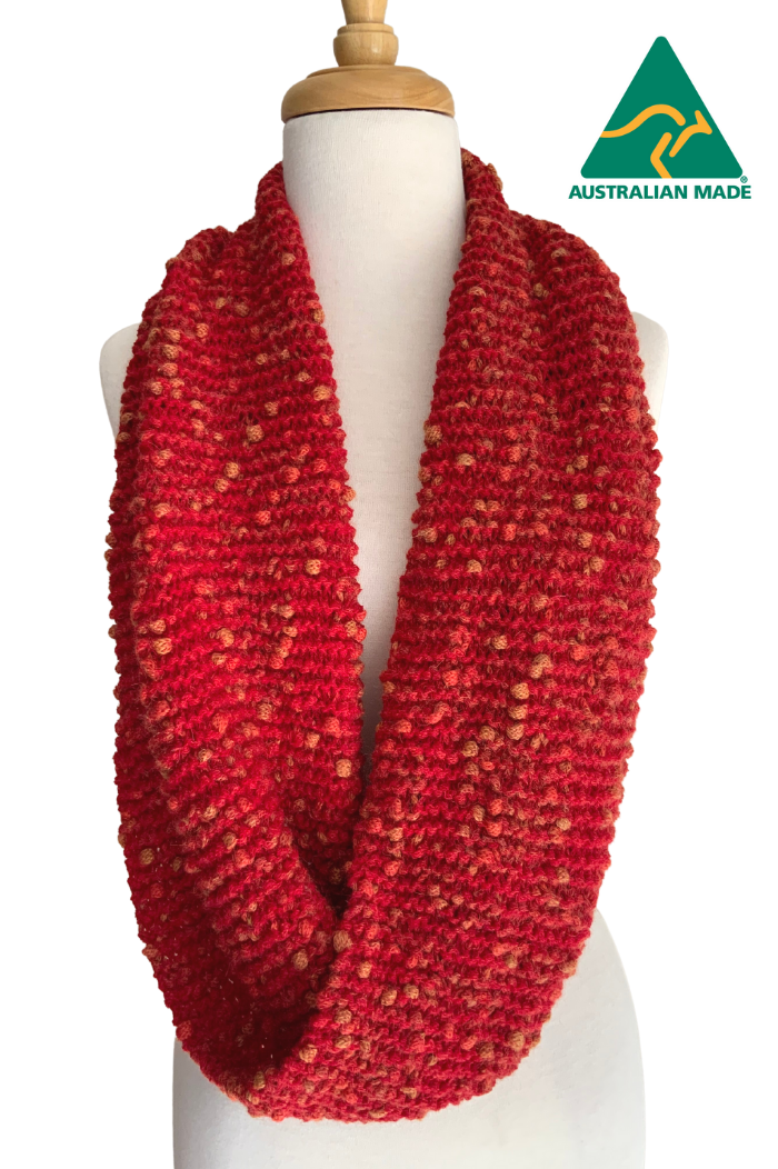 Hand Knitted PomPom Scarf/Cowl/Snood - Reds - 1