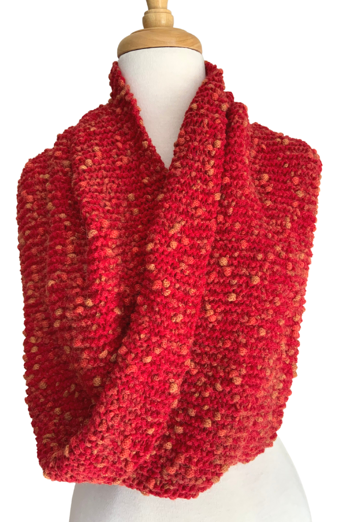 Hand Knitted PomPom Scarf/Cowl/Snood - Reds - 2