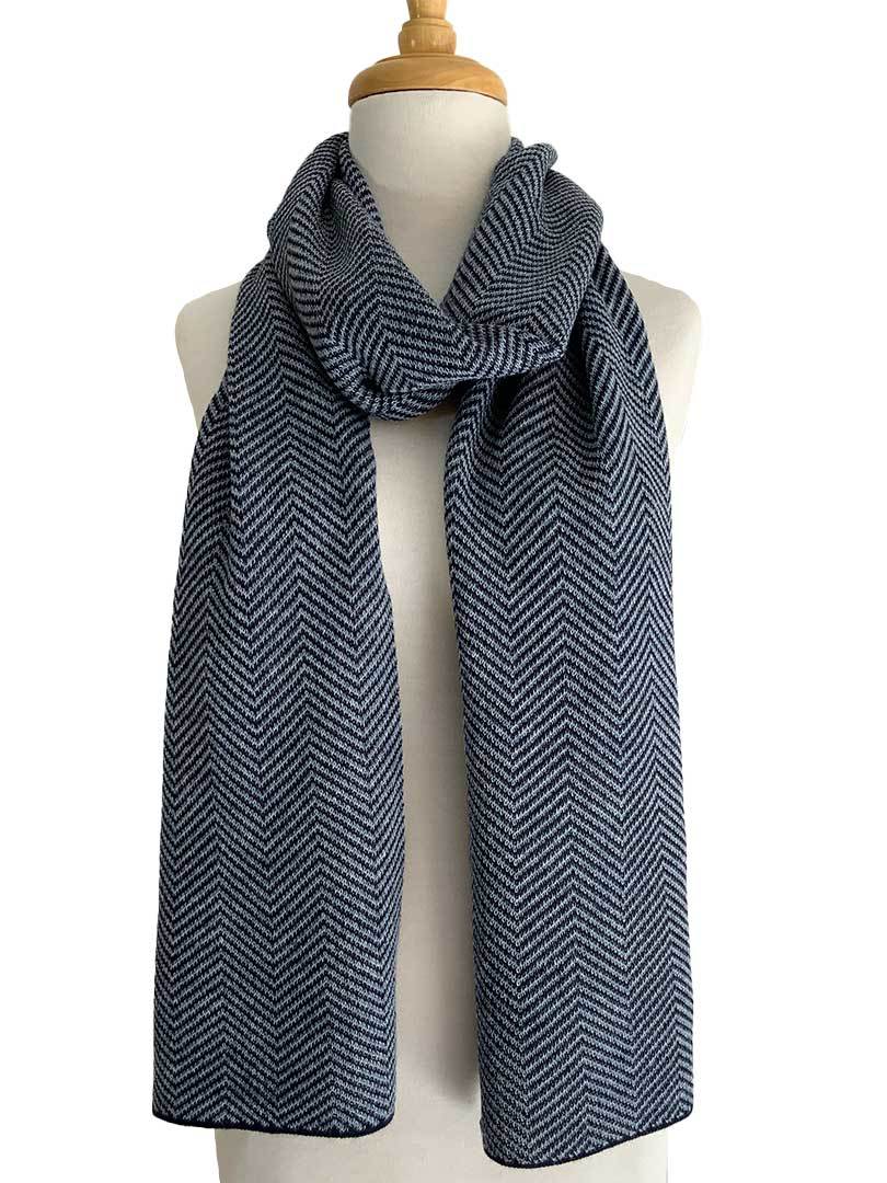 Knitted Herringbone Scarf Navy/Silver Blue - 1