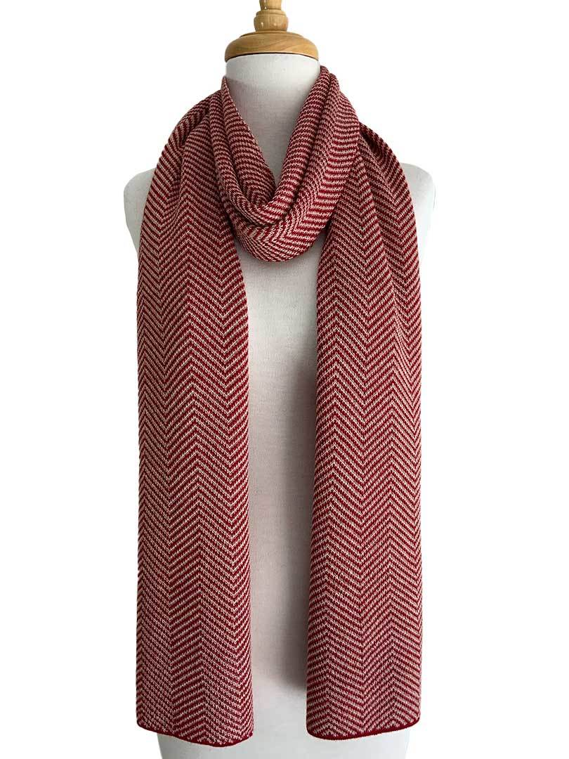 Knitted Herringbone Scarf Cherry/Fawn - 1