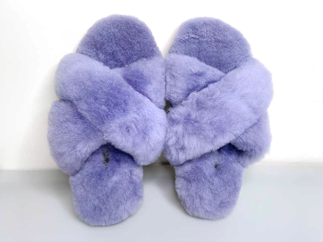 Crossed Huacaya Alpaca Slippers - Lavender - 1