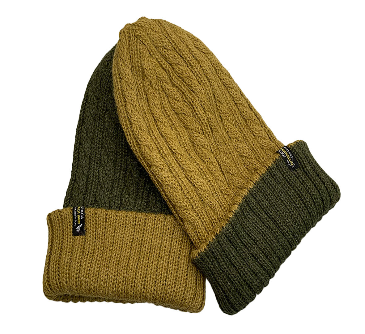 Reversible Hand Knit Alpaca Beanie - Military Green/Withered Green - 3