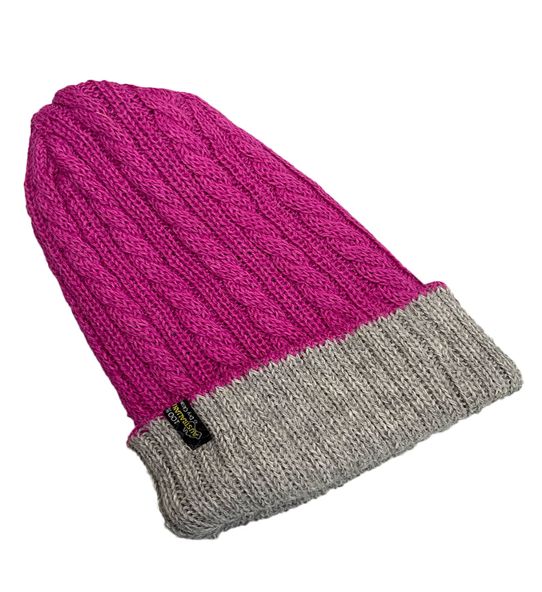 Reversible Hand Knit Alpaca Beanie - Pink/Silver - 2