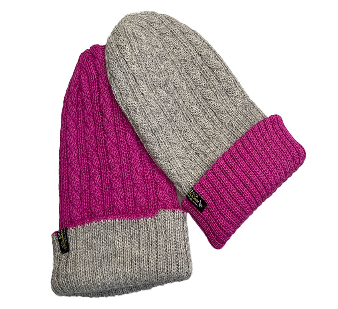 Reversible Hand Knit Alpaca Beanie - Pink/Silver - 3