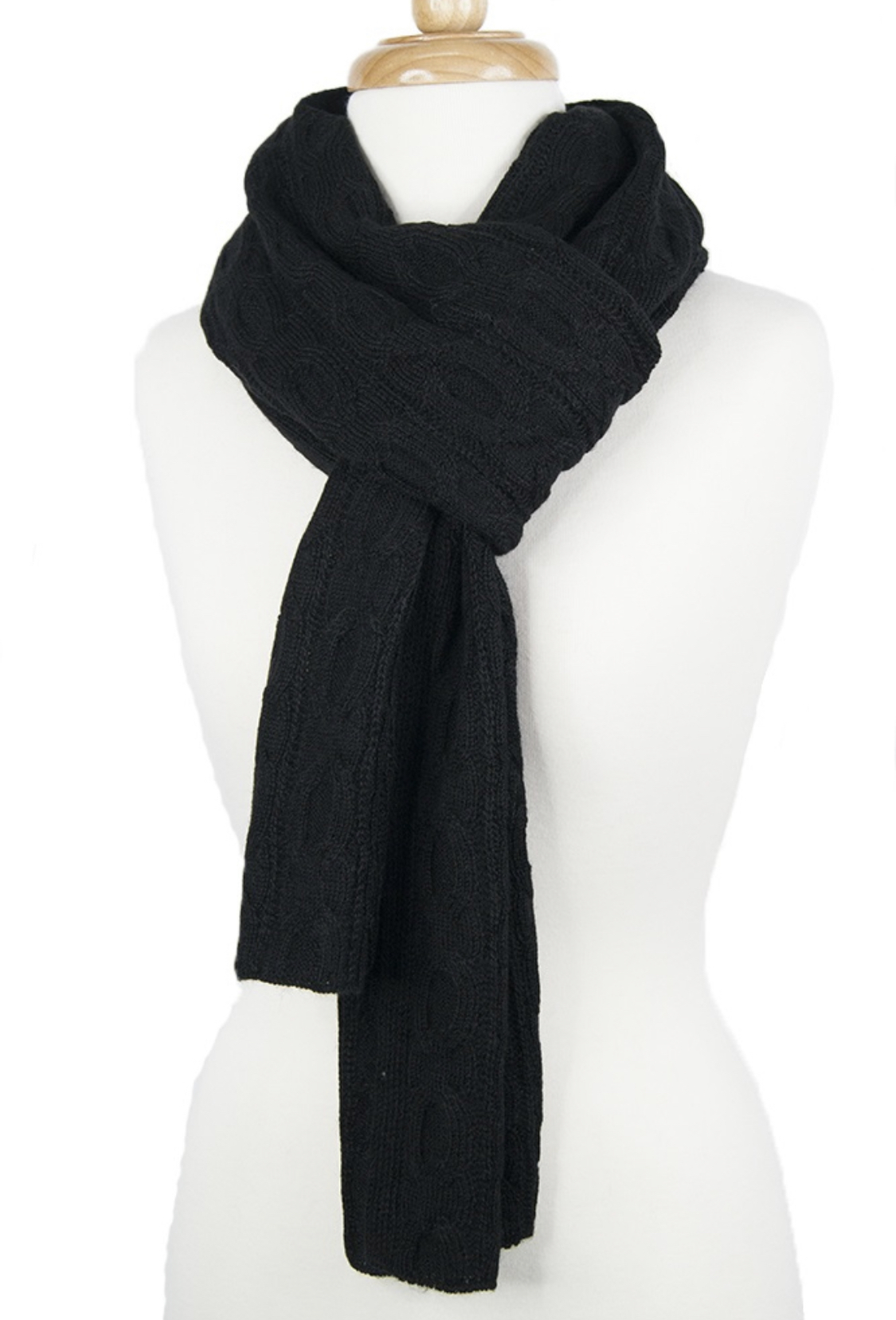 Amelia Knitted Cable Scarf Black - 1