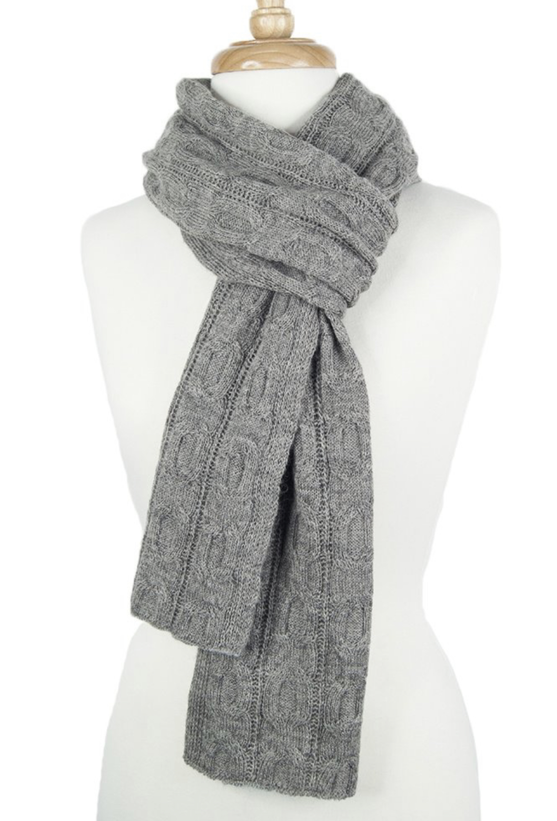 Amelia Knitted Cable Scarf Light Grey - 1
