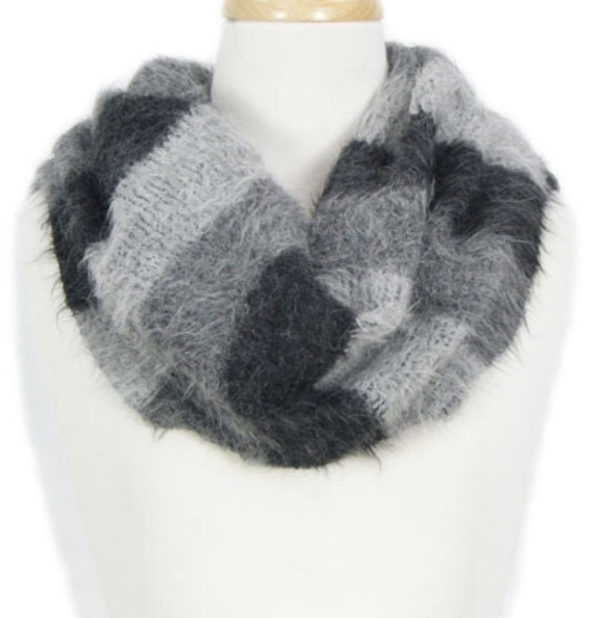 Infinite Knitted Striped Scarf Grey - 1